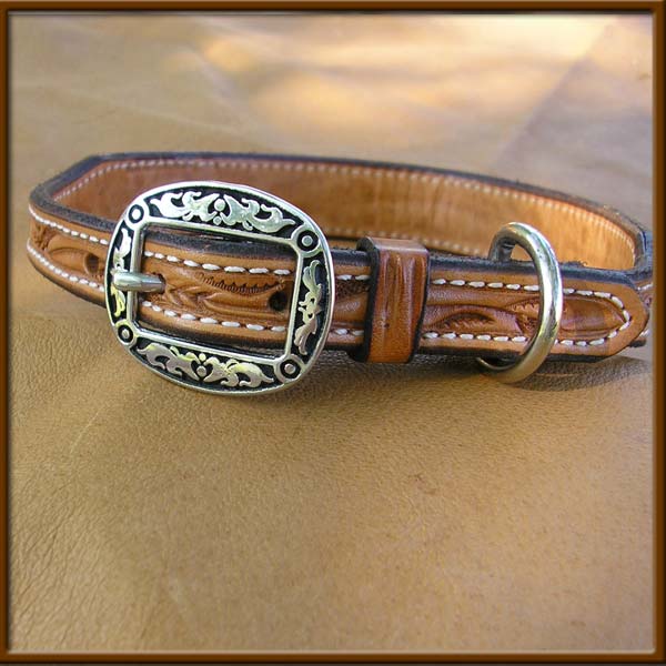 Handtooled Collar with Silver and Black Buckle - DCL