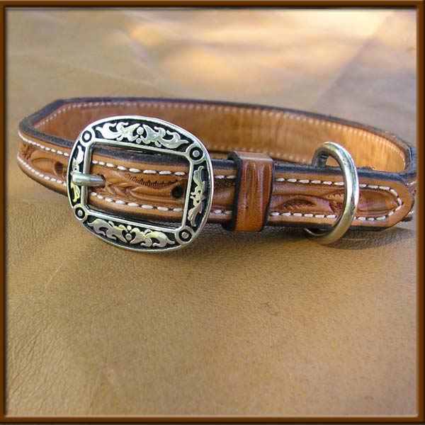 Handtooled Collar with Silver and Black Buckle - BHH