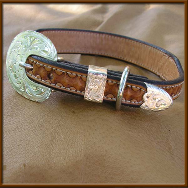 Handtooled Collar with Silver Buckle, Loop and Tip - DCL